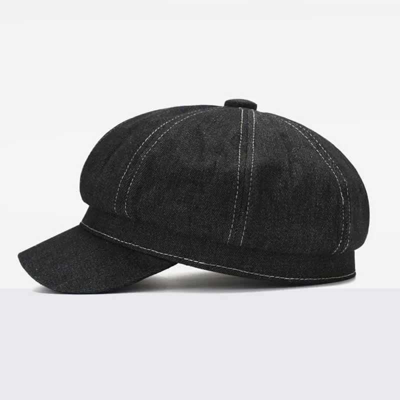 White Line Denim Newsboy Visor Beret Hat