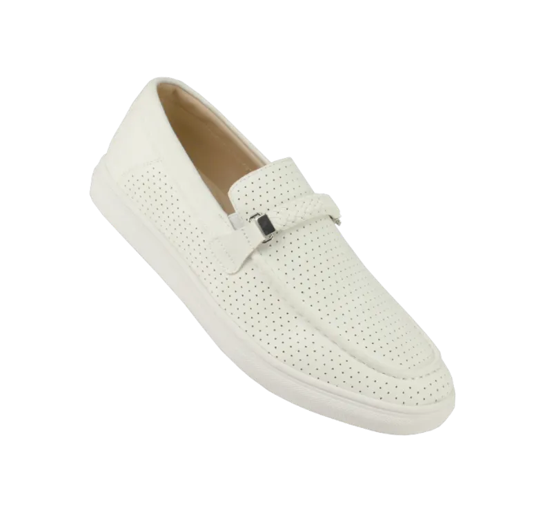 White Men's Loafer Slip-On Casual Suede Material Shoes