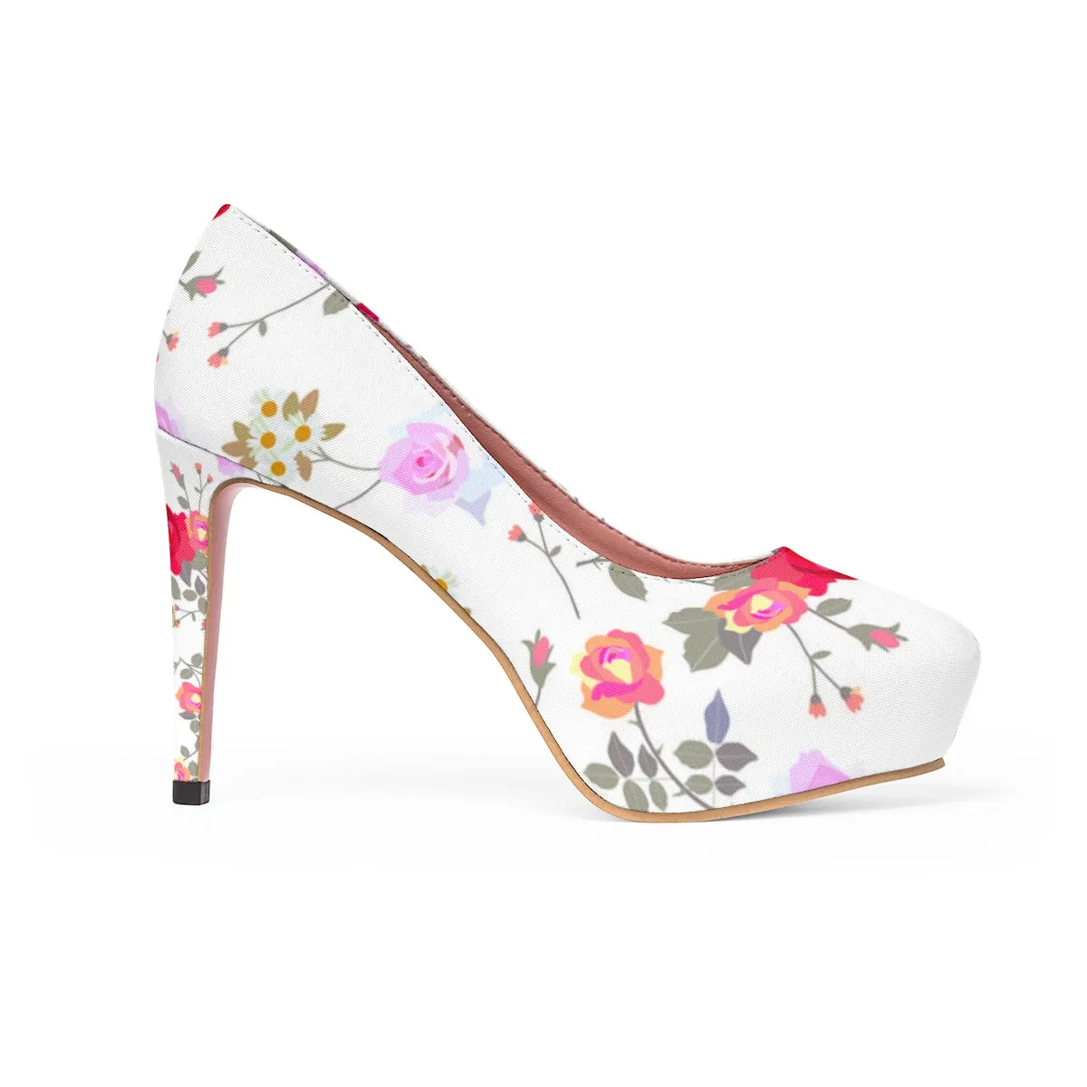 White Mixed Floral Print Designer Women's Platform Heels Platform Heels (US Size: 5-11)