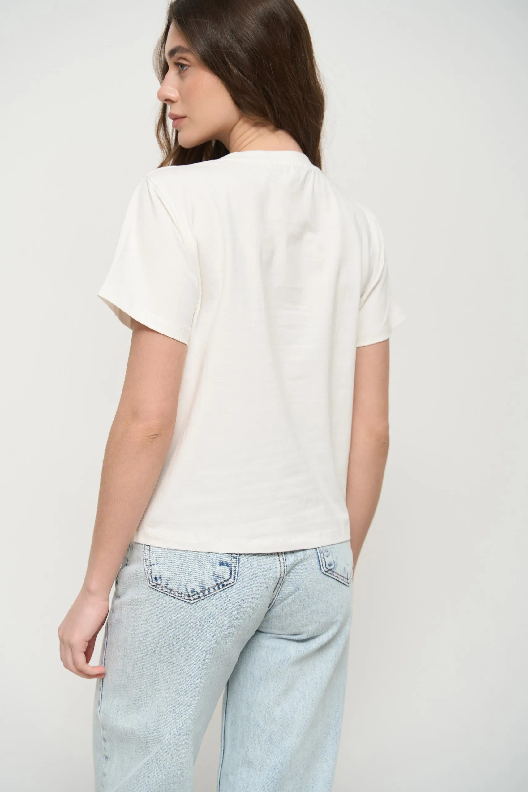 White Ribbed Seam Detail T-Shirt