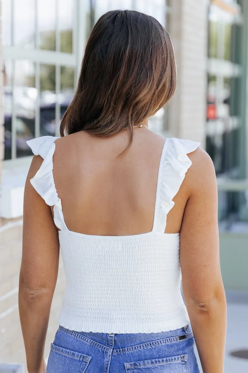 White Ruffled Sleeve Tank Top - DOORBUSTER