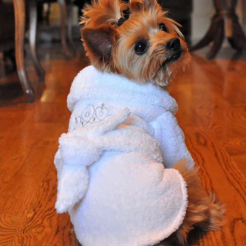 White Silver Tiara Cotton Dog Bathrobe