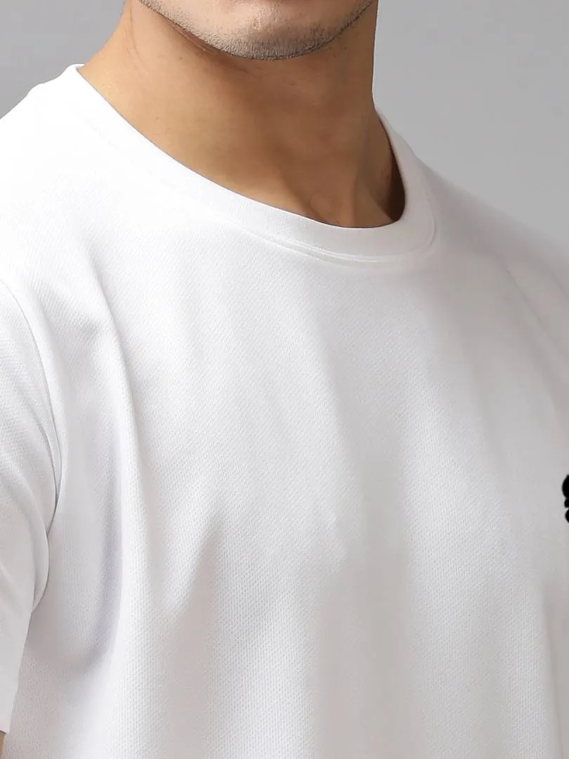 White Solid Polyester Round Neck Tees