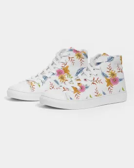 White Summer Floral Women's Hightop Canvas Shoe