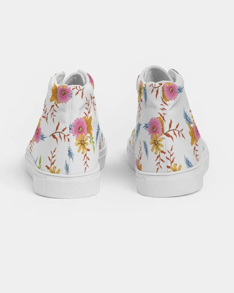 White Summer Floral Women's Hightop Canvas Shoe