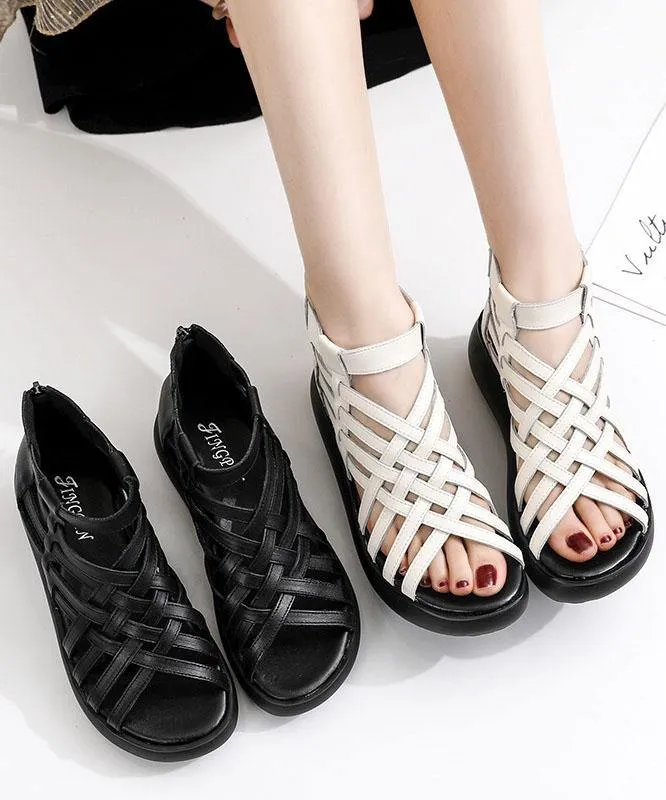 White zippered Platform Flat Sandals Hiking Sandals