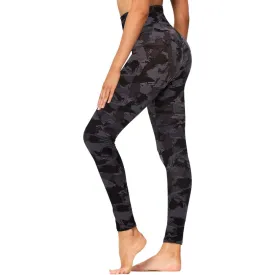 Wholesale High Waisted Black Camo Leggings Soft Slim Tummy Control Printed Pants