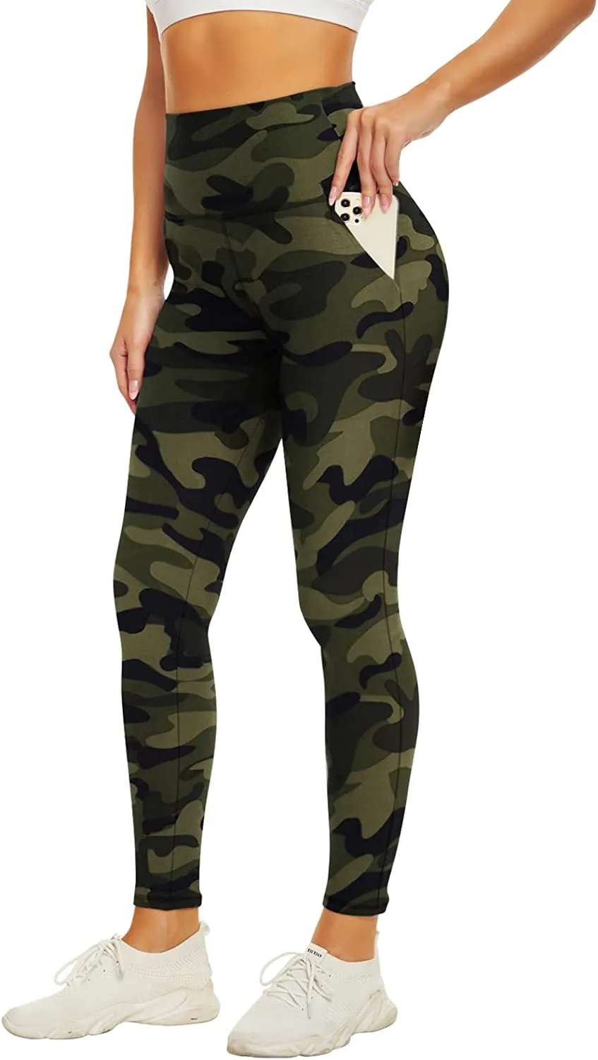 Wholesale High Waisted Green Camo Leggings Soft Slim Tummy Control Printed Pants