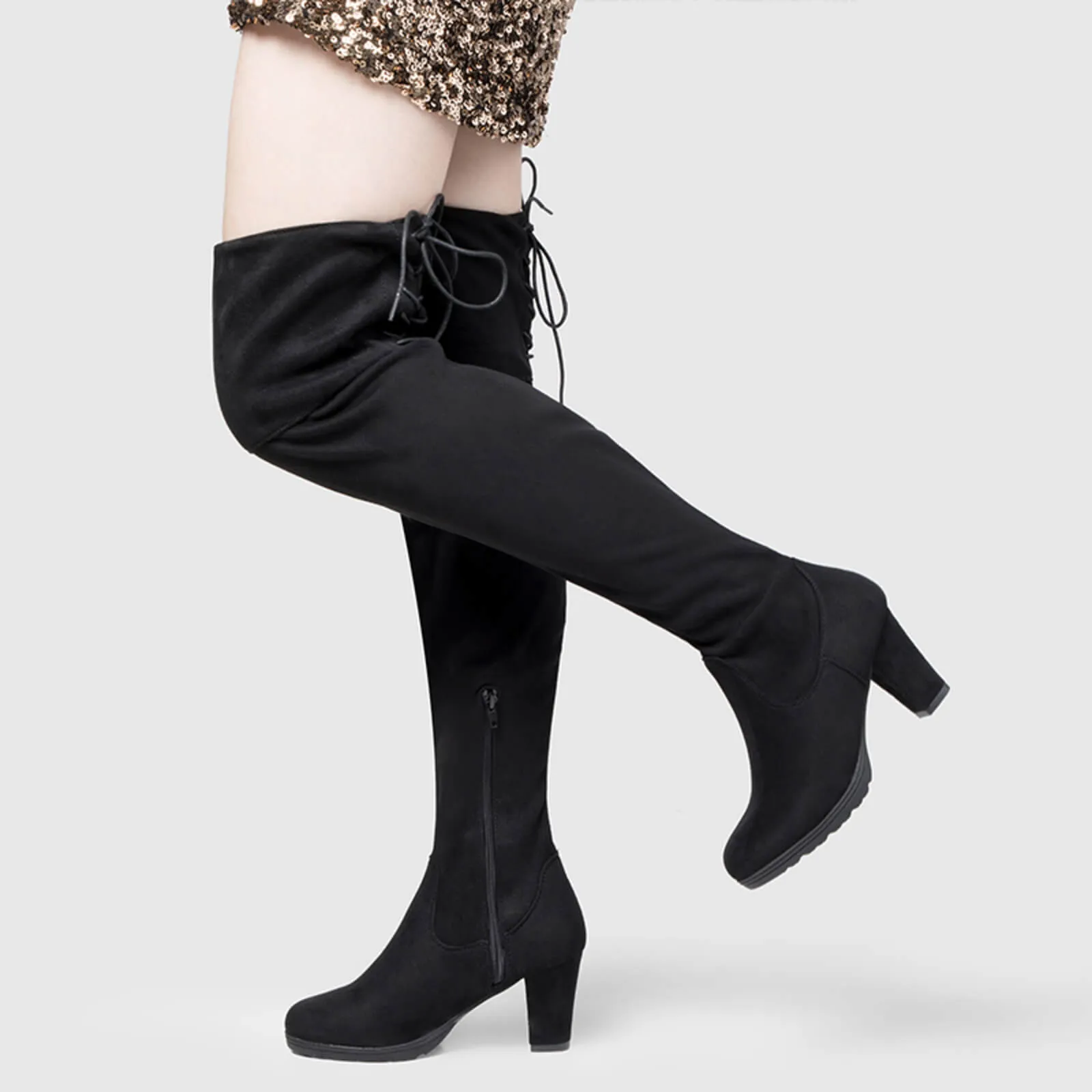 Wide Calf Over Knee Boots With Zipper