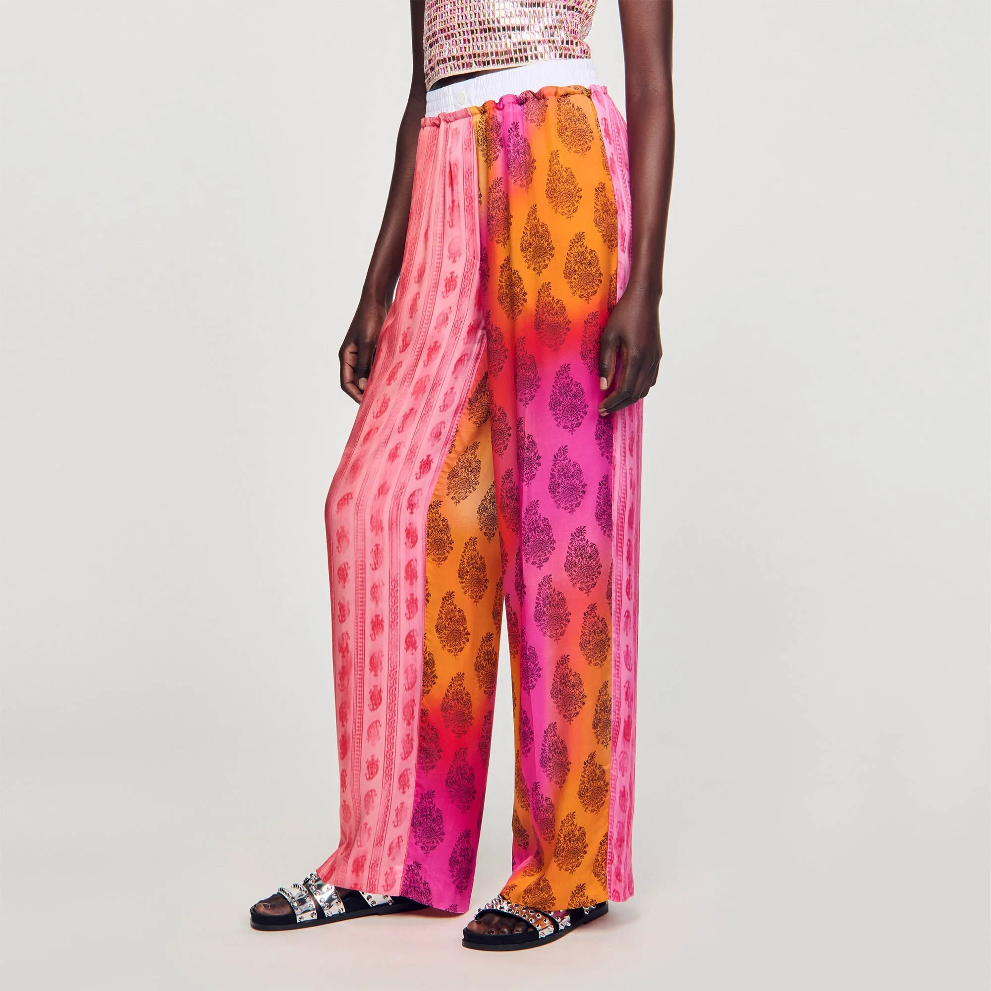 Wide-Leg Patterned Trousers