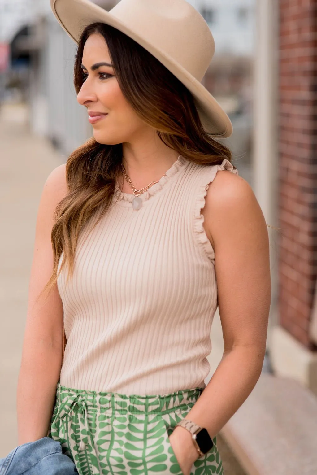 Wide Ribbed Ruffle Trim Tank