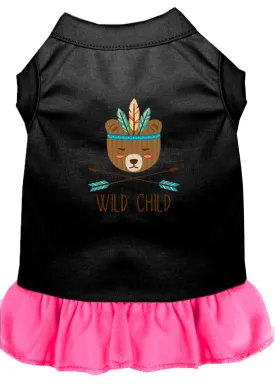 Wild Child Embroidered Dog Dress Black With Bright Pink Lg (14)