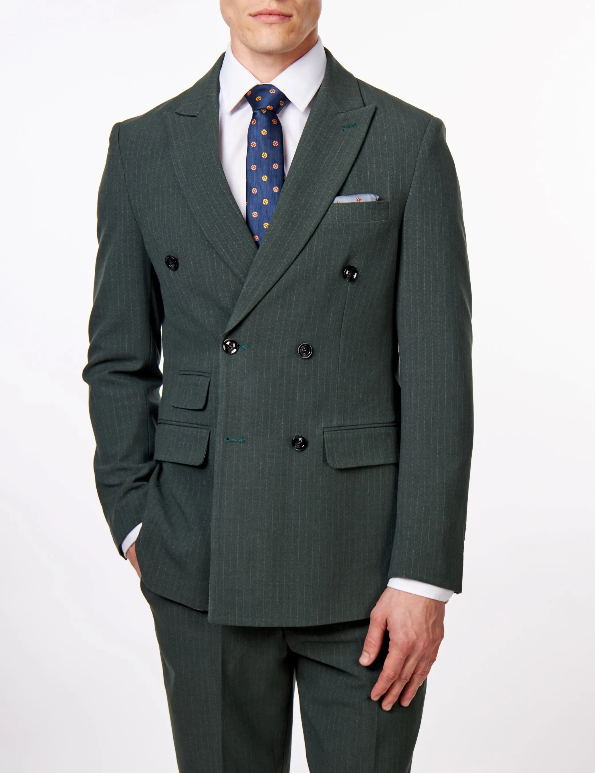 WILLIAM – GREEN DOUBLE BREASTED PINSTRIPE SUIT