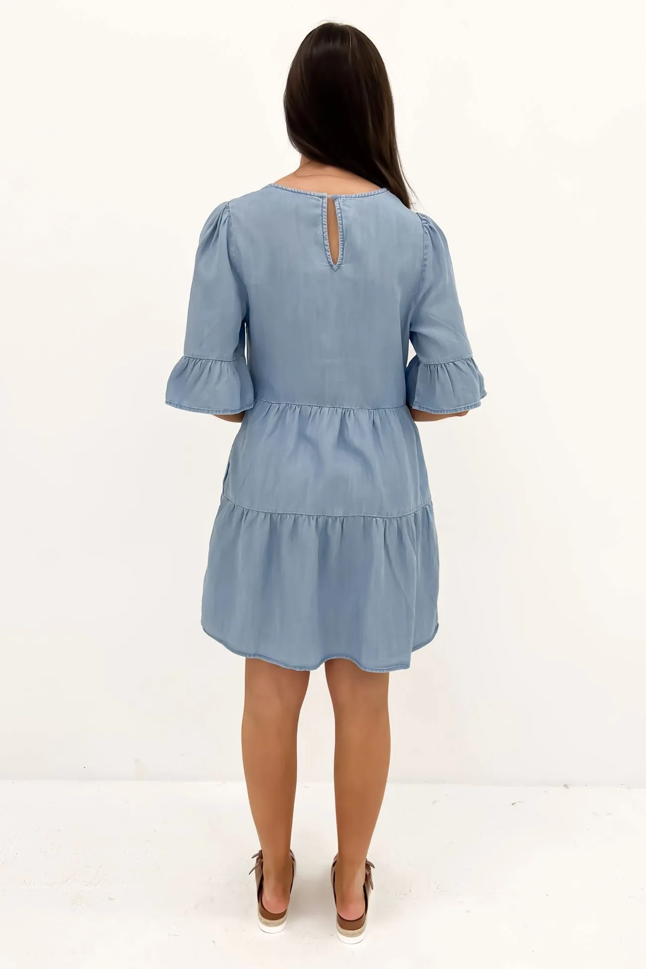 Willow Tiered Mini Dress Blue Wash