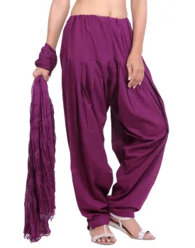 Wine Cotton Patiala Salwar And Dupatta Set