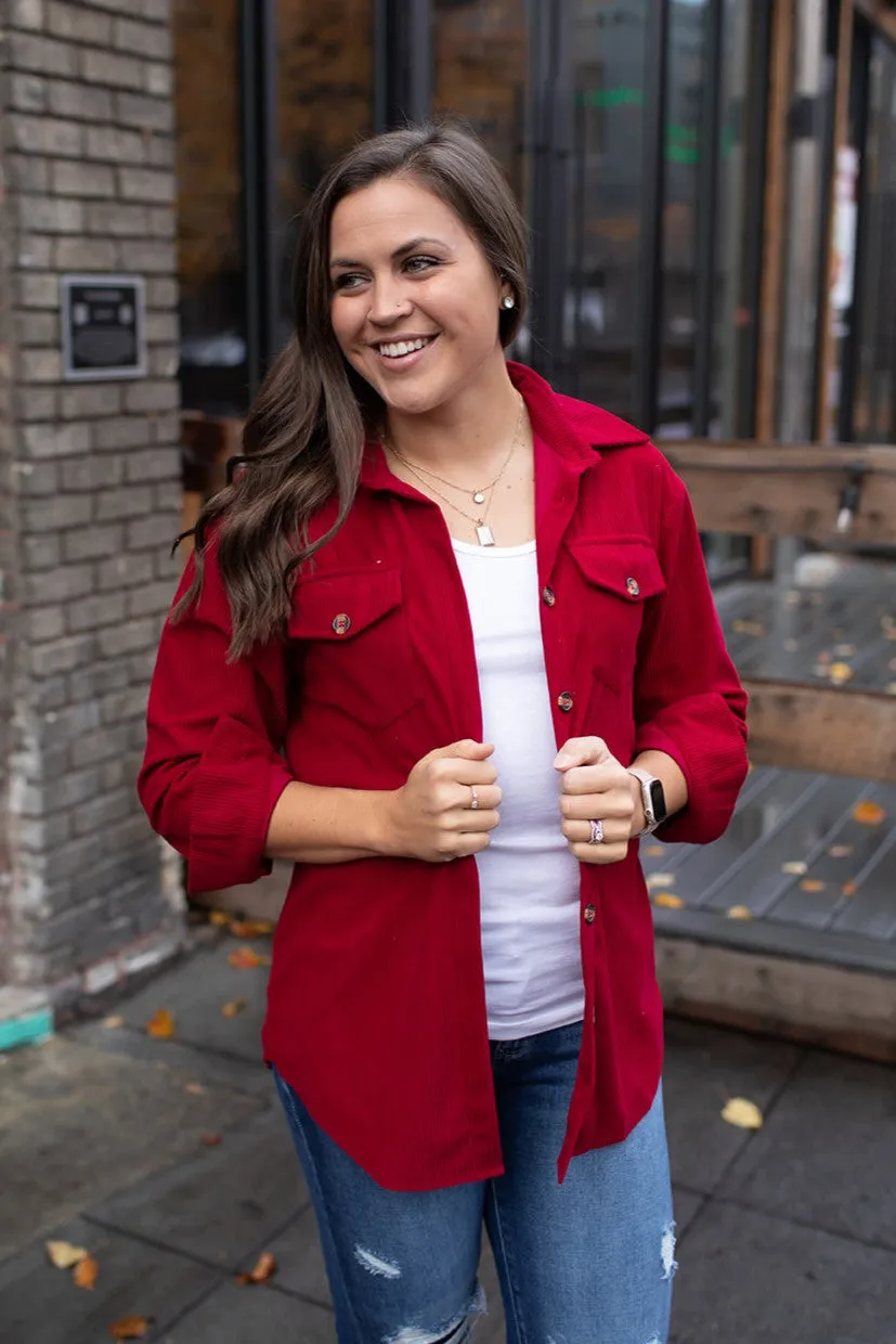 Wine Red Corduroy Button Up LS (SM-XL)