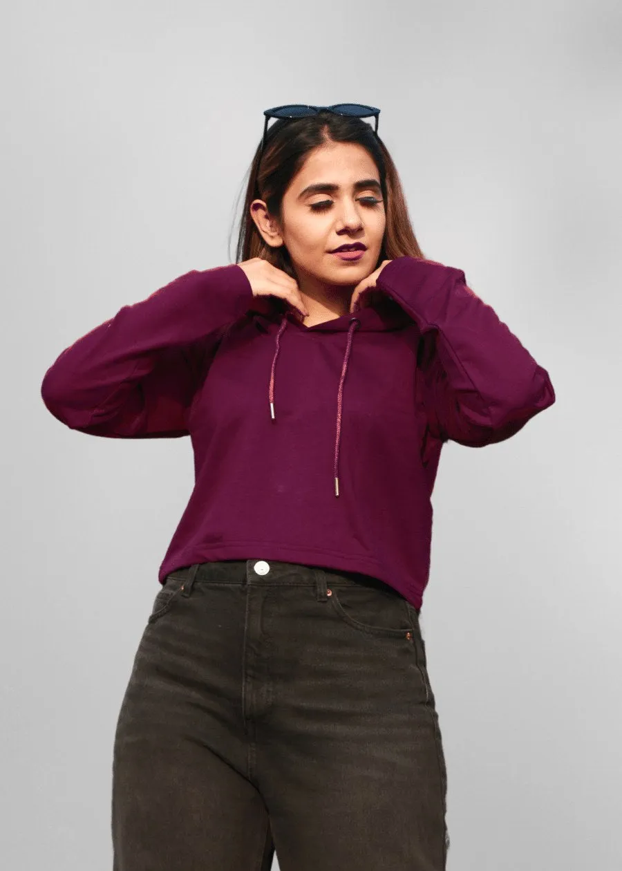 Wine Solid Cropped Hoodie For Women |  Pronk