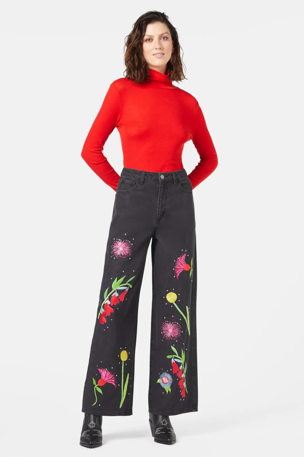 Winter Waratah Embroidered Jeans