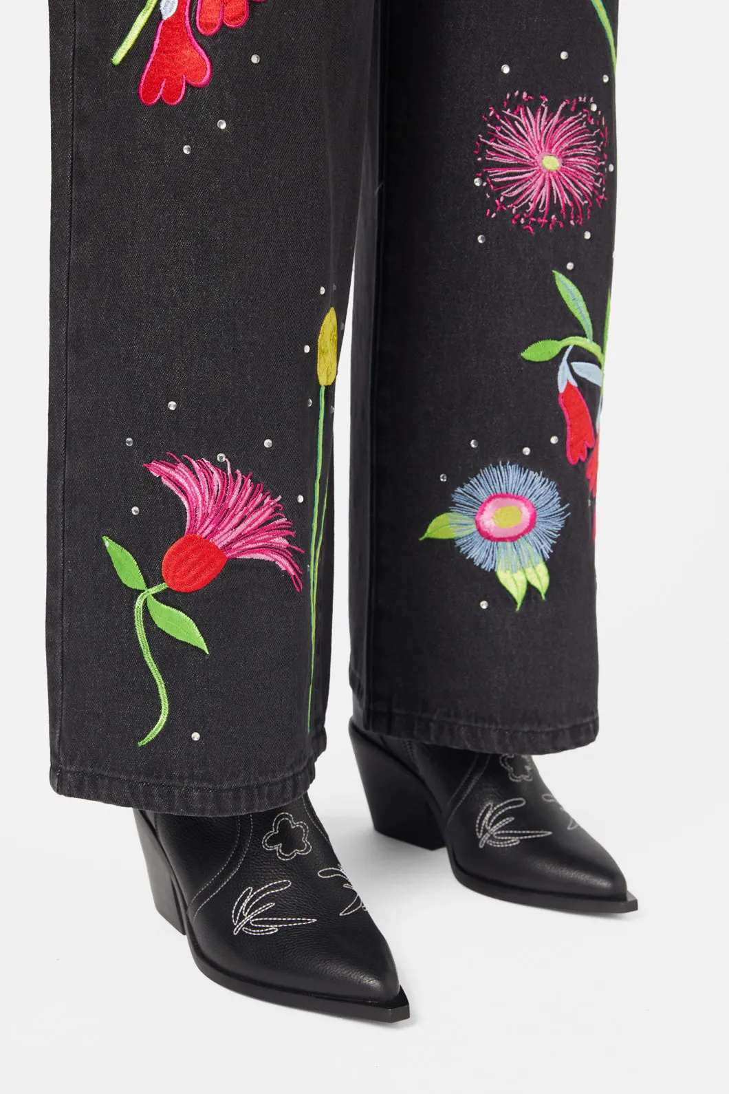 Winter Waratah Embroidered Jeans