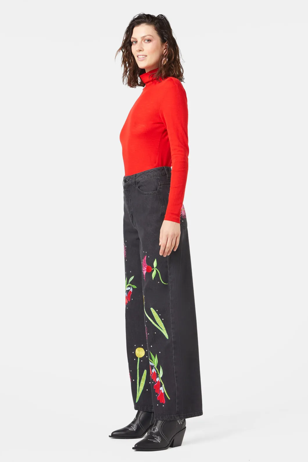 Winter Waratah Embroidered Jeans