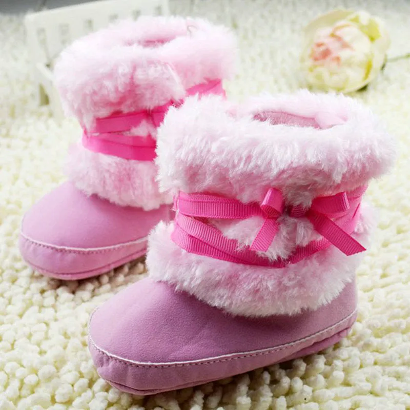 Winter Warm First Walker Baby Girl Toddler Boots With Butterfly-knot Anti-slip Shoes