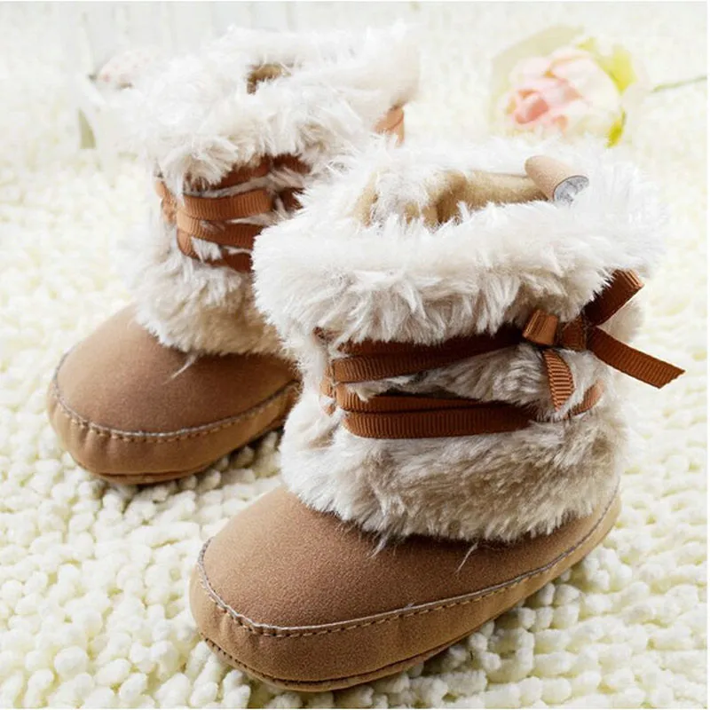 Winter Warm First Walker Baby Girl Toddler Boots With Butterfly-knot Anti-slip Shoes