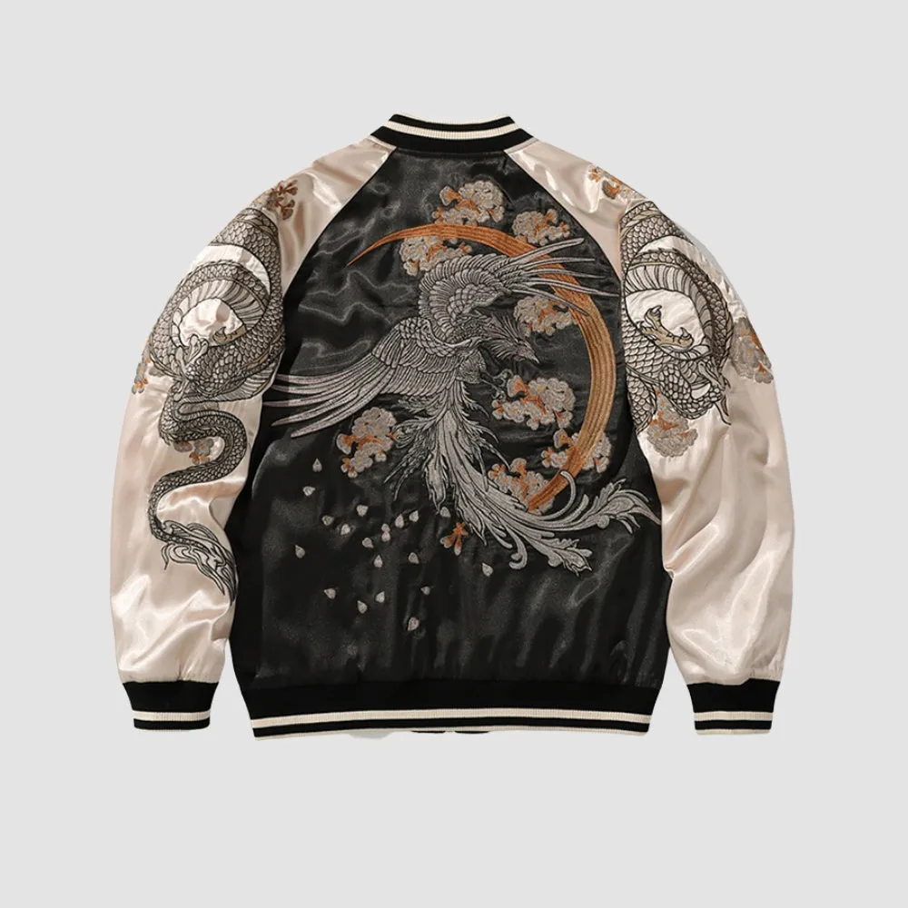 WLS Embroidered White Fox Baseball Zipper Jacket