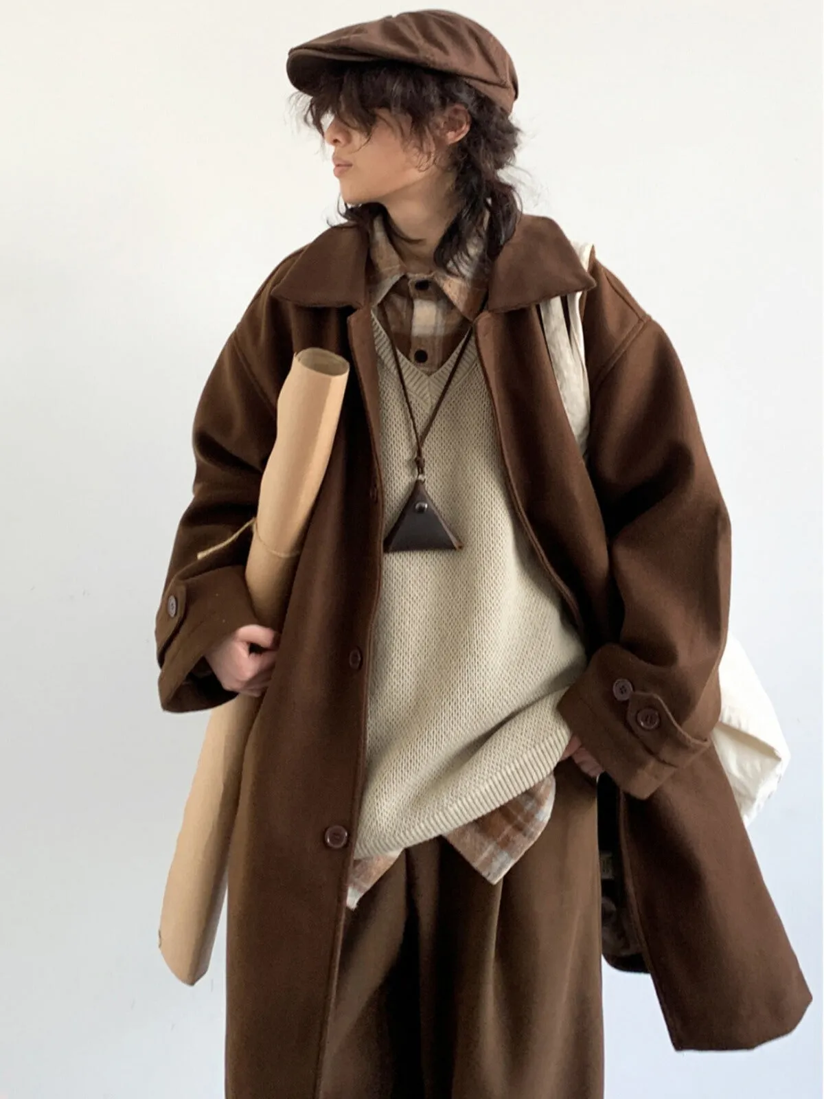 WLS Retro Solid Color Woolen Coat