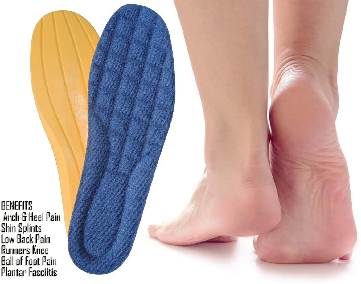 Wnnideo Full Length Thick Shoe Insoles Memory Foam Shoes Insert with Arch Support | Blue