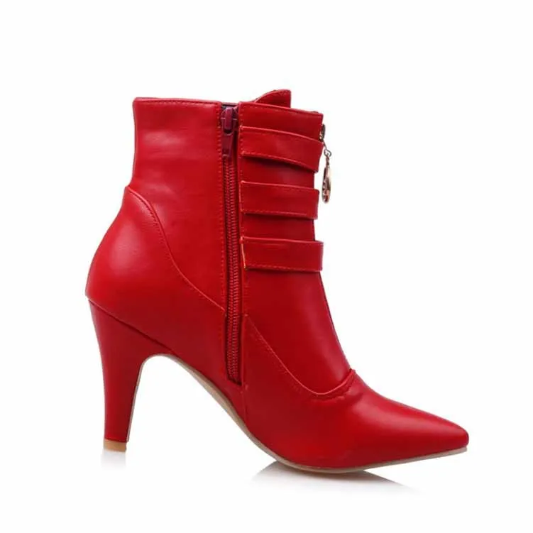 Women Ankle Boots Pointed Toe High Heel Booties With Zipper