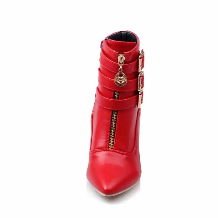 Women Ankle Boots Pointed Toe High Heel Booties With Zipper