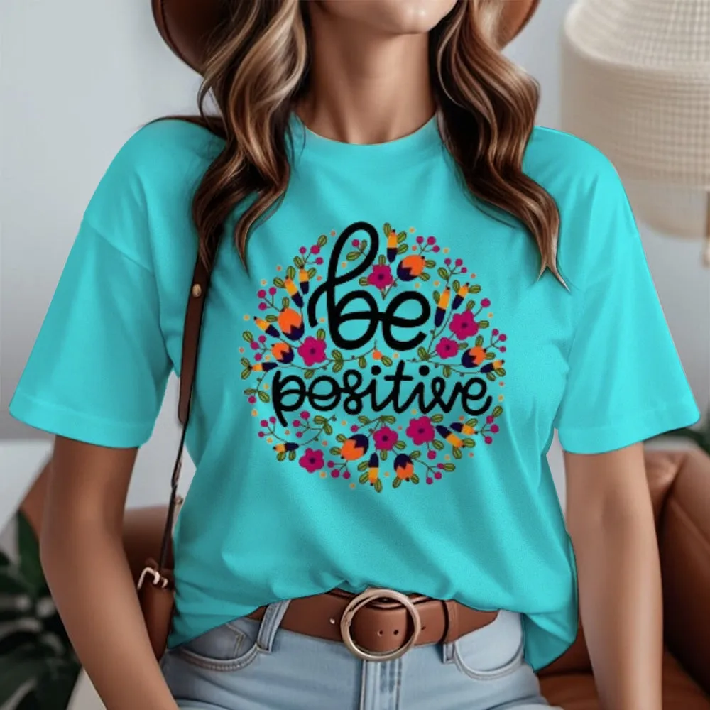 Women Be Positive Letter And Flower Print Graphic T-shirt