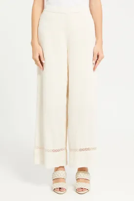 Women Beige Embellished Wide Leg Trouser