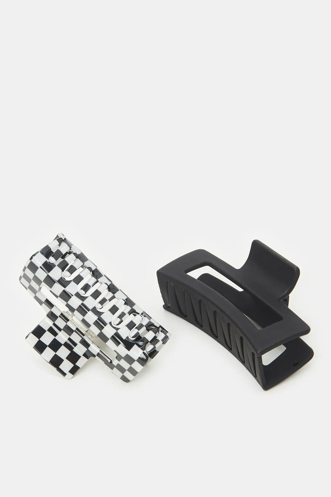 Women Black And White Checkered Hair Claw (Pack of 2)