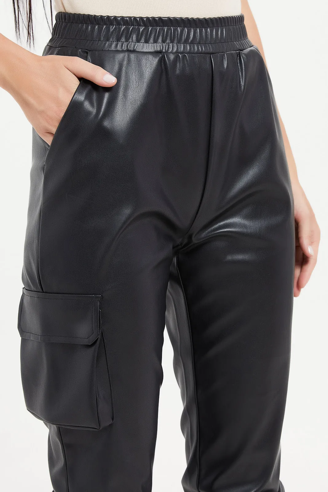 Women Black Elasticated Waist Joggers