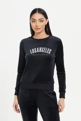 Women Black Velour Sweatshirt