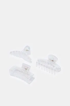 Women Clear Hair Claw Set (Pack of 3)