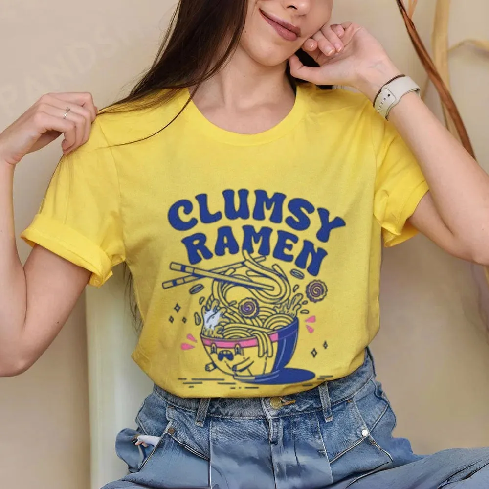 Women Clumsy Ramen Letter Print Graphic T-shirt