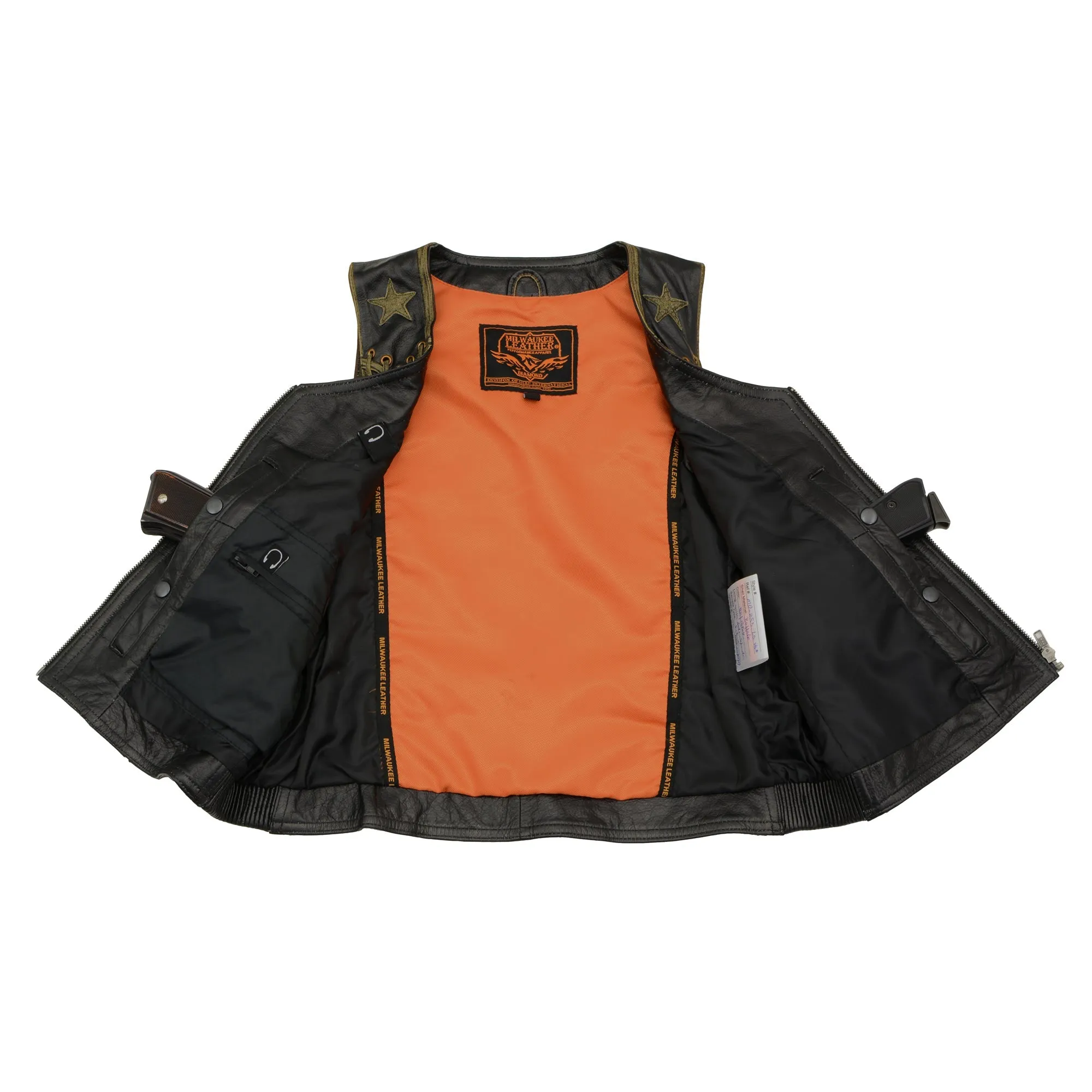 Women Distressed Brown Leather Vest with Lace design