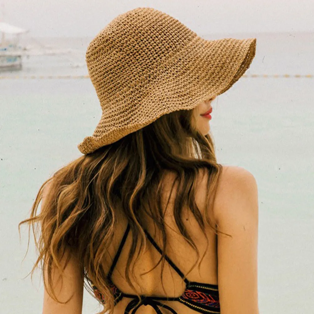 Women Fashion Summer Straw Hat Sun Hat Folding Travel Beach Cap