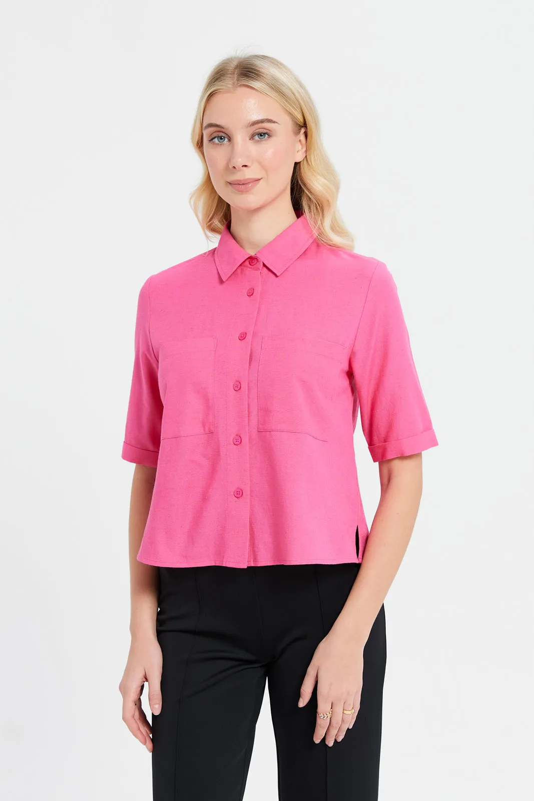 Women Fuchsia Pocket Shirt