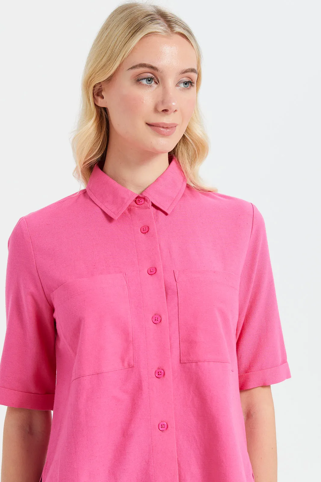 Women Fuchsia Pocket Shirt