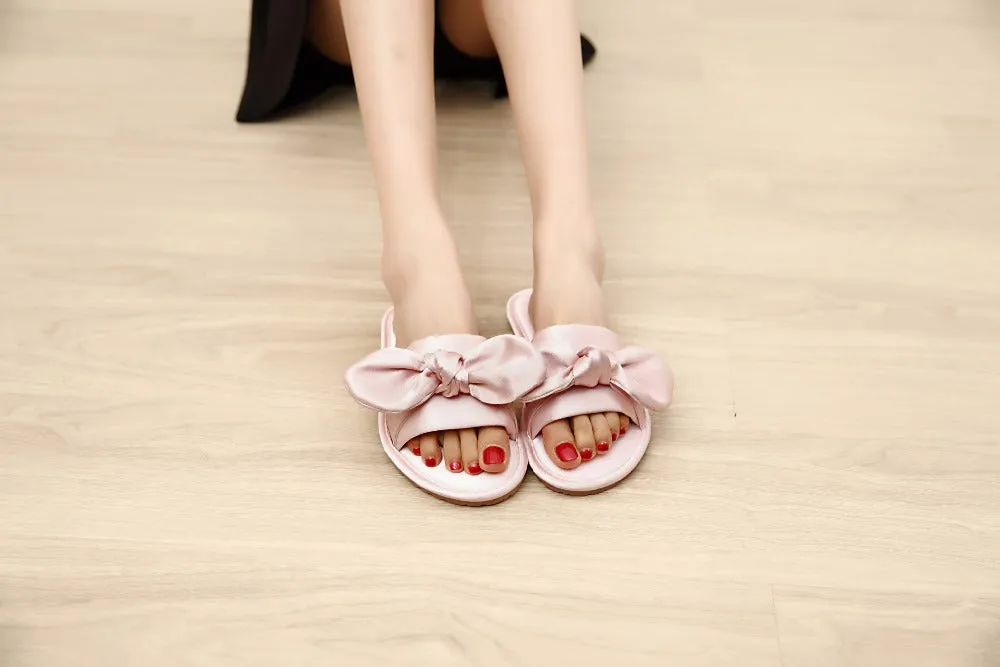 Women Home Slipper Indoor Outdoor Bow Flip-flops Fashion Silk Flat Shoes New Fashion Female Casual flower Print Slides SH021401