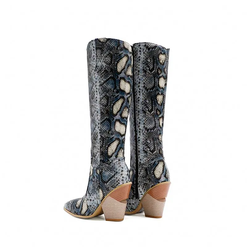 Women Knee High Boots Vintage Western Cowboy Boots Wedged-heel Knight Boots