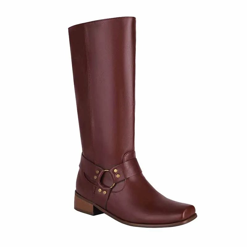 Women Knee High Comfortable Pull On Side Zipper Buckle Riding Boots