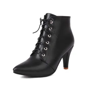 Women Lace-Up Faux Leather Low Heel Ankle Boots Dress Boots