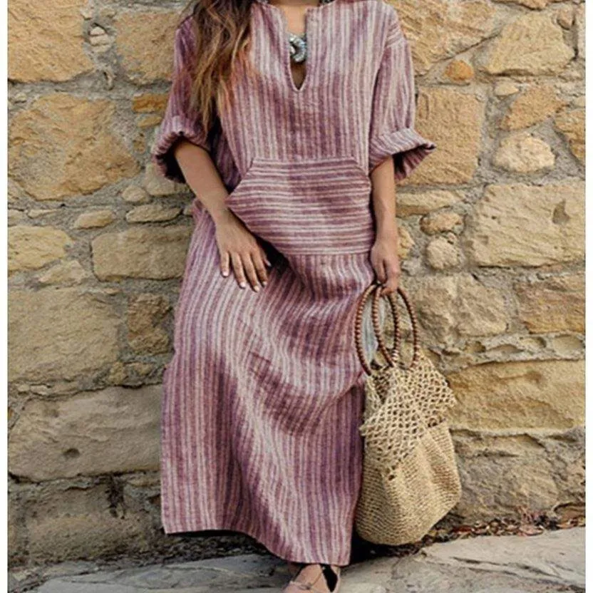 Women Long Striped Casual Loose Maxi Dresses