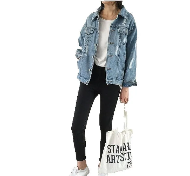 Women Look Thin  Loose Wash Water Frayed Denim Jacket