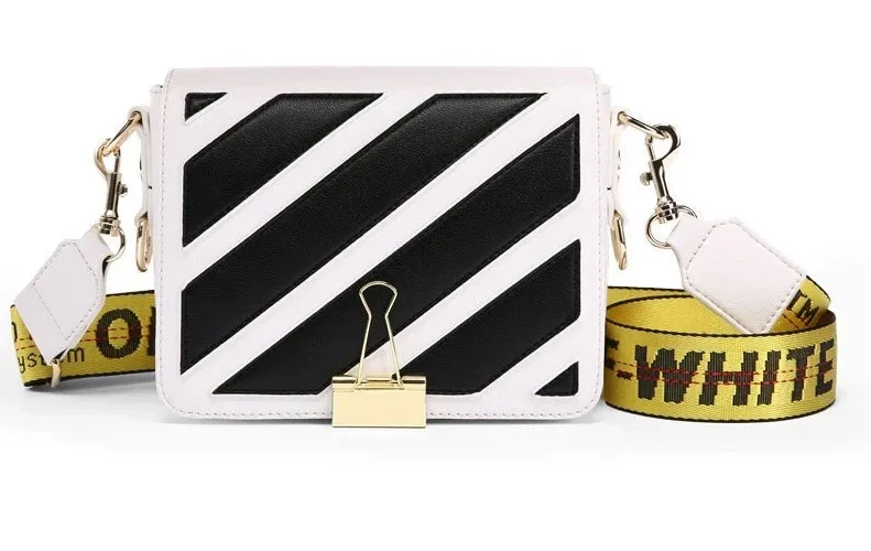 Women Messenger off white Bags Stripes Pattern Leather Handbag Lady Small Clutch Shoulder Bag