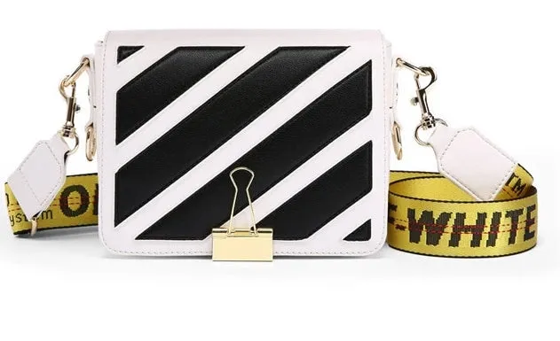 Women Messenger off white Bags Stripes Pattern Leather Handbag Lady Small Clutch Shoulder Bag